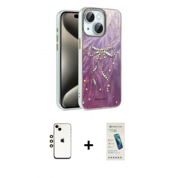 MARSİLYAN™- iPhone 14 Kılıf Zirve Modern Prime - Şeffaf Pasifik Cam Ekran Koruyucu + Shine Kamera Lens - GD
