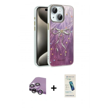 MARSİLYAN™- iPhone 14 Kılıf Zirve Modern Prime - Şeffaf Pasifik Cam Ekran Koruyucu + Raze Metal Kamera Lens - GS