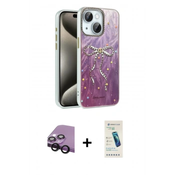 MARSİLYAN™- iPhone 14 Kılıf Zirve Modern Prime - Şeffaf Pasifik Cam Ekran Koruyucu + Raze Metal Kamera Lens - SH