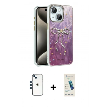 MARSİLYAN™- iPhone 14 Kılıf Zirve Modern Prime - Şeffaf Pasifik Cam Ekran Koruyucu + Shine Kamera Lens - MI