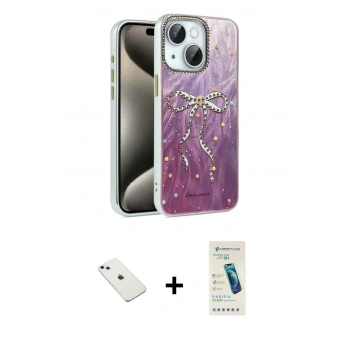 MARSİLYAN™- iPhone 14 Kılıf Zirve Modern Prime - Şeffaf Pasifik Cam Ekran Koruyucu + Diamond Kamera Lens - SABE