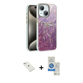 MARSİLYAN™- iPhone 14 Kılıf Zirve Modern Prime - Şeffaf Royal Nano Ekran Koruyucu + Diamond Kamera Lens - SABE