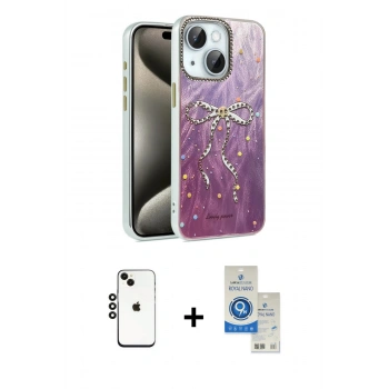 MARSİLYAN™- iPhone 14 Kılıf Zirve Modern Prime - Şeffaf Royal Nano Ekran Koruyucu + Shine Kamera Lens - SH