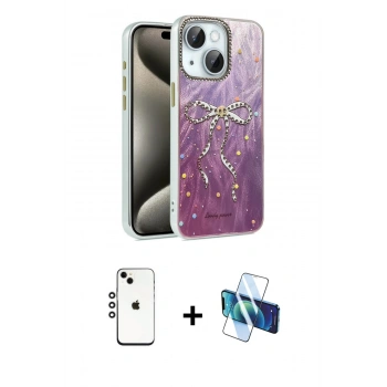 MARSİLYAN™- iPhone 14 Kılıf Zirve Modern Prime - Siyah 3D Antistatik Cam Ekran Koruyucu + Shine Kamera Lens - GS