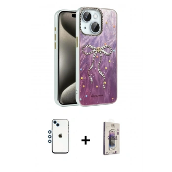 MARSİLYAN™- iPhone 14 Kılıf Zirve Modern Prime - Siyah Bilvis 3D Cam Ekran Koruyucu + Shine Kamera Lens - MI