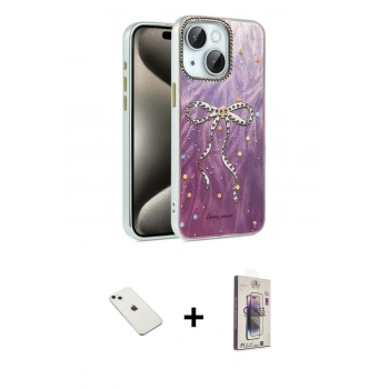 MARSİLYAN™- iPhone 14 Kılıf Zirve Modern Prime - Siyah Bilvis 3D Cam Ekran Koruyucu + Diamond Kamera Lens - SABE