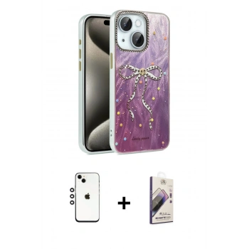 MARSİLYAN™- iPhone 14 Kılıf Zirve Modern Prime - Siyah Bilvis 3D Mat Cam Ekran Koruyucu + Shine Kamera Lens - GS