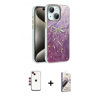 MARSİLYAN™- iPhone 14 Kılıf Zirve Modern Prime - Siyah Bilvis 3D Mat Cam Ekran Koruyucu + Shine Kamera Lens - KI