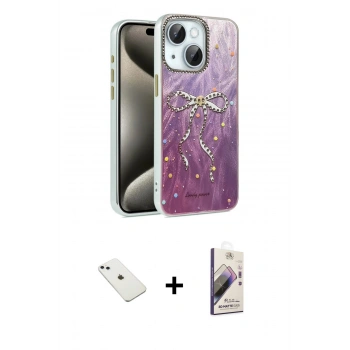 MARSİLYAN™- iPhone 14 Kılıf Zirve Modern Prime - Siyah Bilvis 3D Mat Cam Ekran Koruyucu + Diamond Kamera Lens - SABE