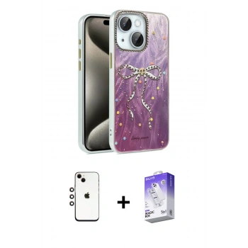 MARSİLYAN™- iPhone 14 Kılıf Zirve Modern Prime - Siyah Bilvis 5in1 3D Magic Cam Ekran Koruyucu + Shine Kamera Lens - GI