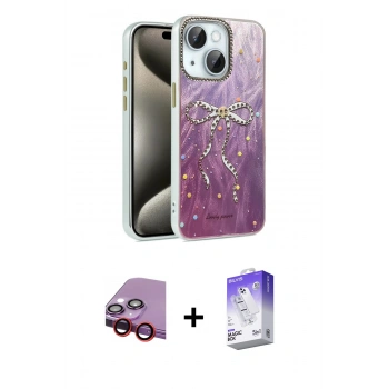 MARSİLYAN™- iPhone 14 Kılıf Zirve Modern Prime - Siyah Bilvis 5in1 3D Magic Cam Ekran Koruyucu + Raze Metal Kamera Lens - KI