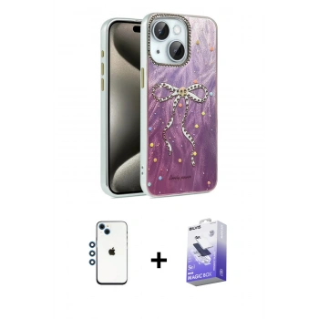 MARSİLYAN™- iPhone 14 Kılıf Zirve Modern Prime - Siyah Bilvis 5in1 5D Magic Hayalet Cam Ekran Koruyucu + Shine Kamera Lens - MI