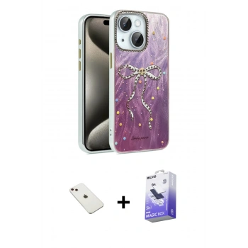 MARSİLYAN™- iPhone 14 Kılıf Zirve Modern Prime - Siyah Bilvis 5in1 5D Magic Hayalet Cam Ekran Koruyucu + Diamond Kamera Lens - PE
