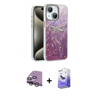 MARSİLYAN™- iPhone 14 Kılıf Zirve Modern Prime - Siyah Bilvis 5in1 5D Magic Hayalet Cam Ekran Koruyucu + Raze Metal Kamera Lens - GS