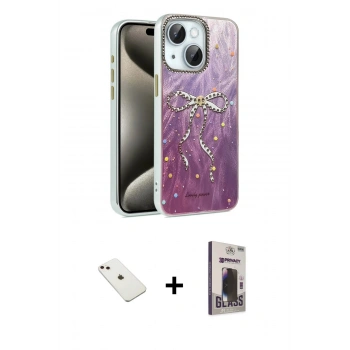 MARSİLYAN™- iPhone 14 Kılıf Zirve Modern Prime - Siyah Bilvis Hayalet Cam Ekran Koruyucu + Diamond Kamera Lens - PE