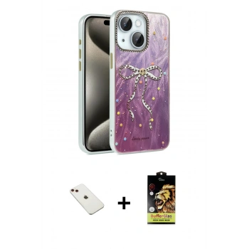 MARSİLYAN™- iPhone 14 Kılıf Zirve Modern Prime - Siyah Buffer Cam Ekran Koruyucu + Diamond Kamera Lens - KI