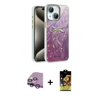 MARSİLYAN™- iPhone 14 Kılıf Zirve Modern Prime - Siyah Buffer Cam Ekran Koruyucu + Raze Metal Kamera Lens - MR