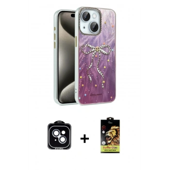 MARSİLYAN™- iPhone 14 Kılıf Zirve Modern Prime - Siyah Buffer Cam Ekran Koruyucu + PVD Metal Kamera Lens - MI