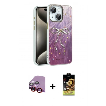 MARSİLYAN™- iPhone 14 Kılıf Zirve Modern Prime - Siyah Buffer Cam Ekran Koruyucu + Raze Metal Kamera Lens - KI