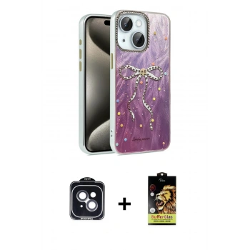 MARSİLYAN™- iPhone 14 Kılıf Zirve Modern Prime - Siyah Buffer Cam Ekran Koruyucu + PVD Metal Kamera Lens - SH