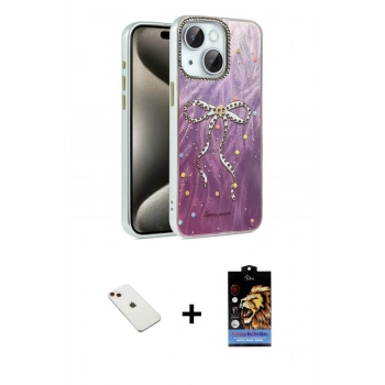 MARSİLYAN™- iPhone 14 Kılıf Zirve Modern Prime - Siyah Buffer Hayalet Cam Ekran Koruyucu + Diamond Kamera Lens - KI