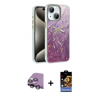 MARSİLYAN™- iPhone 14 Kılıf Zirve Modern Prime - Siyah Buffer Hayalet Cam Ekran Koruyucu + Raze Metal Kamera Lens - GS