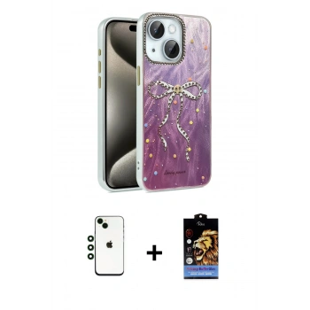 MARSİLYAN™- iPhone 14 Kılıf Zirve Modern Prime - Siyah Buffer Hayalet Cam Ekran Koruyucu + Shine Kamera Lens - YL