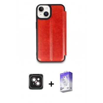 MARSİLYAN™- iPhone 14 Kılıf Zirve Yansıma Serisi - Siyah Bilvis 5in1 3D Magic Cam Ekran Koruyucu + PVD Metal Kamera Lens - PE