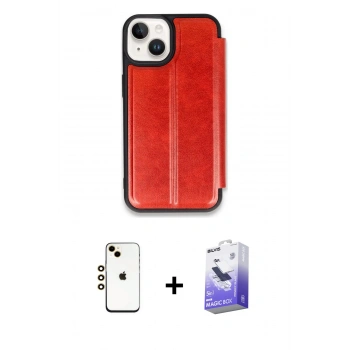 MARSİLYAN™- iPhone 14 Kılıf Zirve Yansıma Serisi - Siyah Bilvis 5in1 5D Magic Hayalet Cam Ekran Koruyucu + Shine Kamera Lens - GD