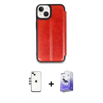 MARSİLYAN™- iPhone 14 Kılıf Zirve Yansıma Serisi - Siyah Bilvis 5in1 5D Magic Hayalet Cam Ekran Koruyucu + Shine Kamera Lens - GS