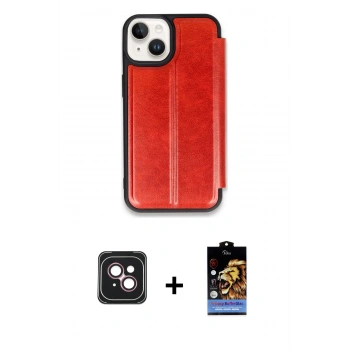 MARSİLYAN™- iPhone 14 Kılıf Zirve Yansıma Serisi - Siyah Buffer Hayalet Cam Ekran Koruyucu + PVD Metal Kamera Lens - PE