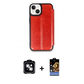 MARSİLYAN™- iPhone 14 Kılıf Zirve Yansıma Serisi - Siyah Buffer Hayalet Cam Ekran Koruyucu + PVD Metal Kamera Lens - GS