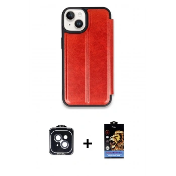 MARSİLYAN™- iPhone 14 Kılıf Zirve Yansıma Serisi - Siyah Buffer Hayalet Cam Ekran Koruyucu + PVD Metal Kamera Lens - SH