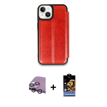 MARSİLYAN™- iPhone 14 Kılıf Zirve Yansıma Serisi - Siyah Buffer Hayalet Cam Ekran Koruyucu + Raze Metal Kamera Lens - GS