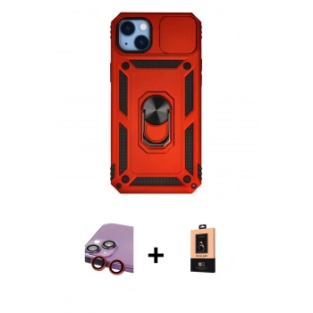 MARSİLYAN™- iPhone 14 Plus Kılıf Ahenk Klasik - Şeffaf Maxco Cam Ekran Koruyucu + Raze Metal Kamera Lens - KI