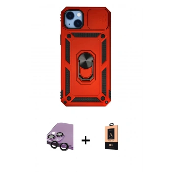 MARSİLYAN™- iPhone 14 Plus Kılıf Ahenk Klasik - Şeffaf Maxco Cam Ekran Koruyucu + Raze Metal Kamera Lens - SH