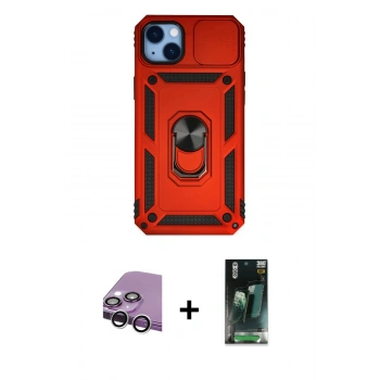 MARSİLYAN™- iPhone 14 Plus Kılıf Ahenk Klasik - Siyah 360 Mat Full Body Arka Koruyucu + Raze Metal Kamera Lens - GS