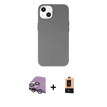 MARSİLYAN™- iPhone 14 Plus Kılıf Ahenk Serisi - Şeffaf Maxco Cam Ekran Koruyucu + Raze Metal Kamera Lens - GS