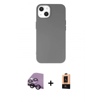 MARSİLYAN™- iPhone 14 Plus Kılıf Ahenk Serisi - Şeffaf Maxco Cam Ekran Koruyucu + Raze Metal Kamera Lens - SH