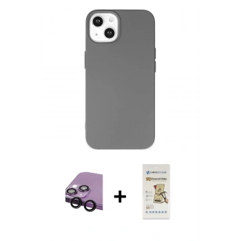 MARSİLYAN™- iPhone 14 Plus Kılıf Ahenk Serisi - Siyah Mat Seramik Nano Ekran Koruyucu + Raze Metal Kamera Lens - SH