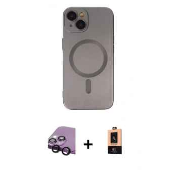 MARSİLYAN™- iPhone 14 Plus Kılıf Akış Minimal Özel Seri - Şeffaf Maxco Cam Ekran Koruyucu + Raze Metal Kamera Lens - SH
