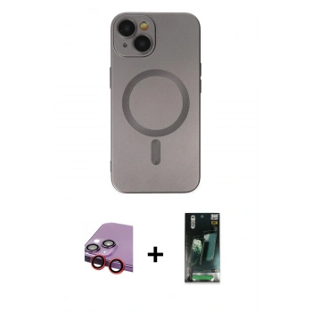 MARSİLYAN™- iPhone 14 Plus Kılıf Akış Minimal Özel Seri - Siyah 360 Mat Full Body Arka Koruyucu + Raze Metal Kamera Lens - KI
