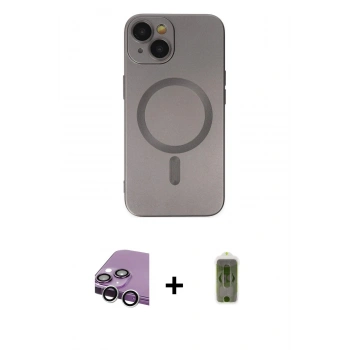 MARSİLYAN™- iPhone 14 Plus Kılıf Akış Minimal Özel Seri - Siyah Joko Magic 5D Hayalet Cam + Raze Metal Kamera Lens - GS