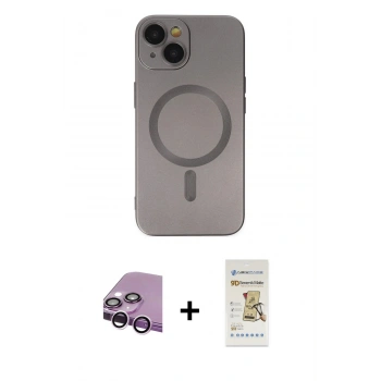 MARSİLYAN™- iPhone 14 Plus Kılıf Akış Minimal Özel Seri - Siyah Mat Seramik Nano Ekran Koruyucu + Raze Metal Kamera Lens - MR