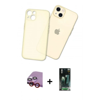 MARSİLYAN™- iPhone 14 Plus Kılıf Atlas Minimal Prime - Siyah 360 Mat Full Body Arka Koruyucu + Raze Metal Kamera Lens - KI