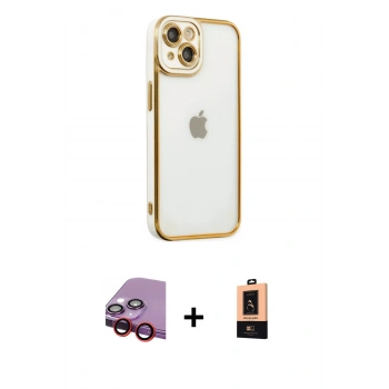 MARSİLYAN™- iPhone 14 Plus Kılıf Çekirdek Klasik Serisi - Şeffaf Maxco Cam Ekran Koruyucu + Raze Metal Kamera Lens - KI