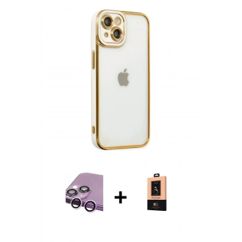 MARSİLYAN™- iPhone 14 Plus Kılıf Çekirdek Klasik Serisi - Şeffaf Maxco Cam Ekran Koruyucu + Raze Metal Kamera Lens - MR