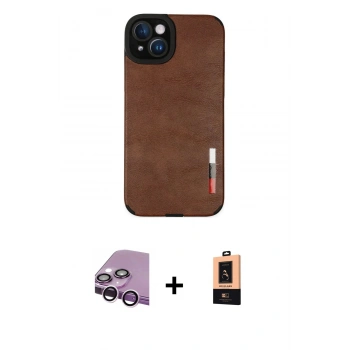 MARSİLYAN™- iPhone 14 Plus Kılıf Doruk Asil Koleksiyonu - Şeffaf Maxco Cam Ekran Koruyucu + Raze Metal Kamera Lens - MR