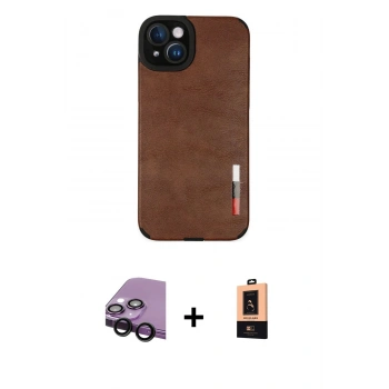 MARSİLYAN™- iPhone 14 Plus Kılıf Doruk Asil Koleksiyonu - Şeffaf Maxco Cam Ekran Koruyucu + Raze Metal Kamera Lens - SH