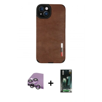 MARSİLYAN™- iPhone 14 Plus Kılıf Doruk Asil Koleksiyonu - Siyah 360 Mat Full Body Arka Koruyucu + Raze Metal Kamera Lens - GS